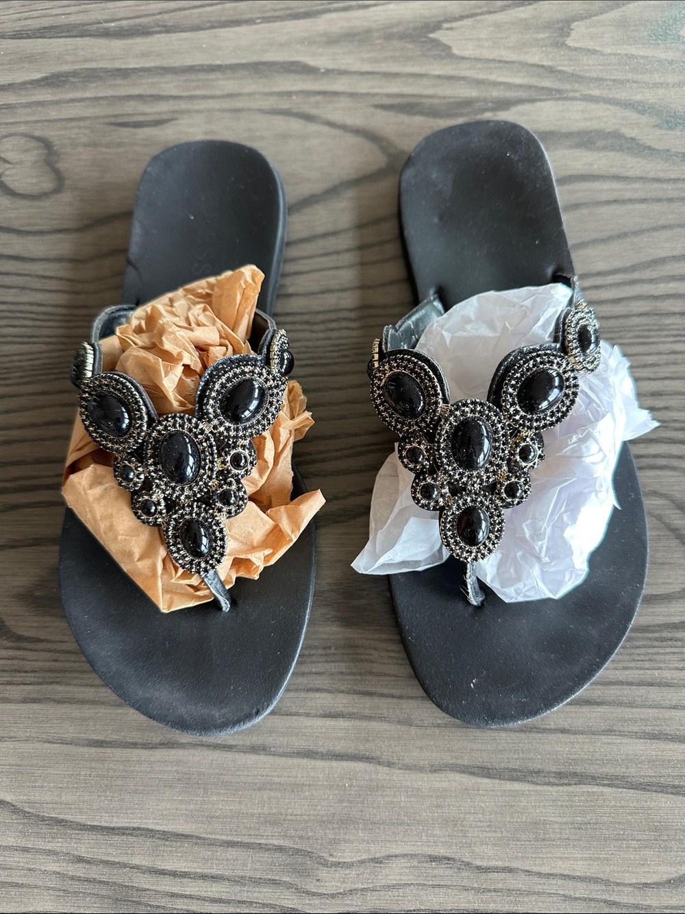 Guess Black Jeweled Thong Sandals